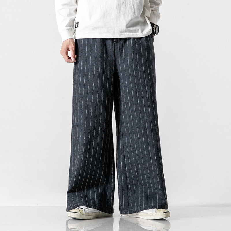 Aegean Striped Straight-Leg Casual Cotton Linen Pants