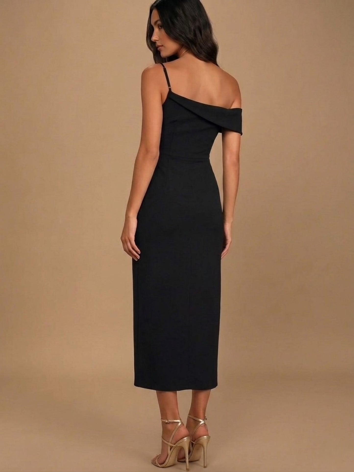 Split Asymmetrical Neck Midi Dress