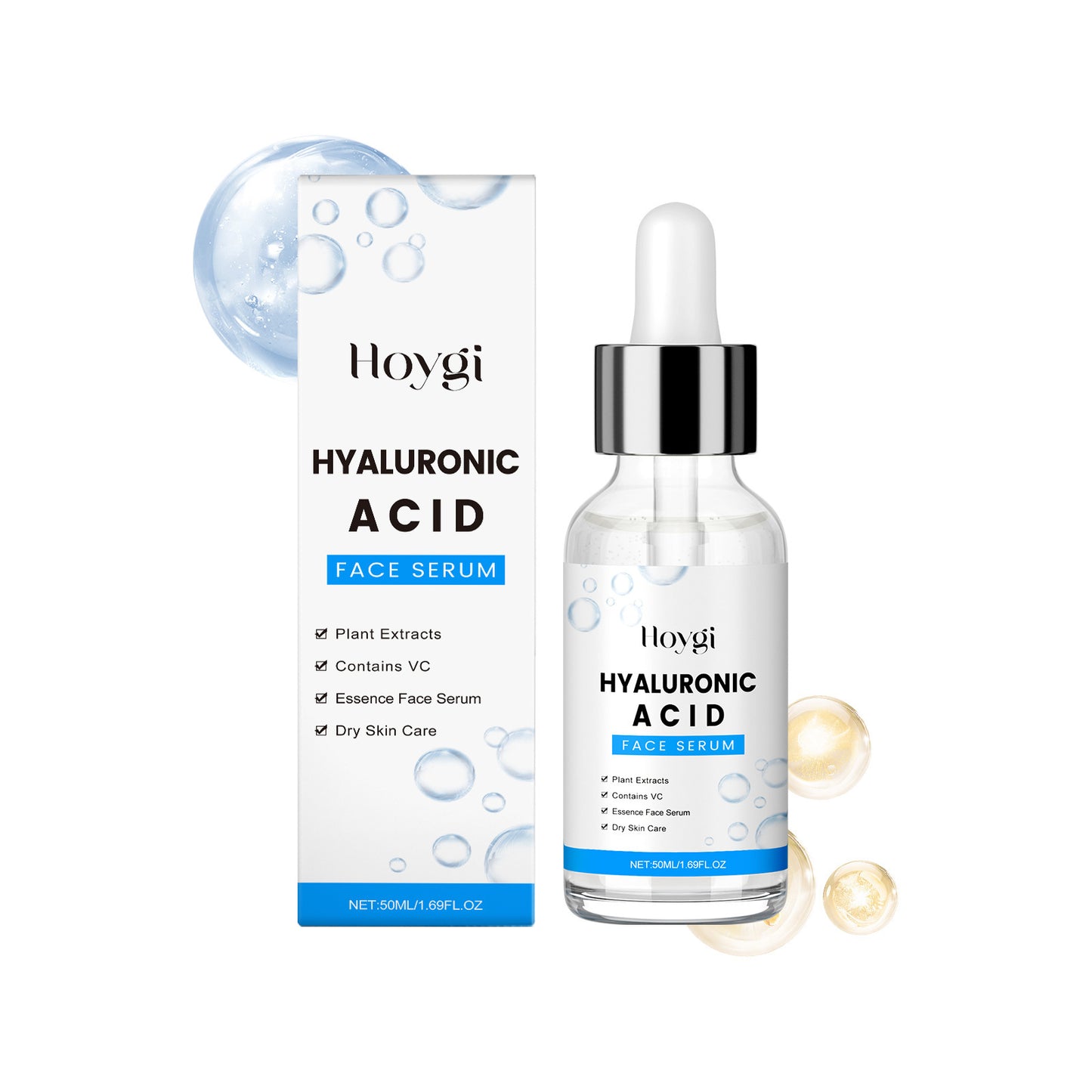 Studio view of the 50ml serum bottle highlighting the minimalist architectural packaging design
