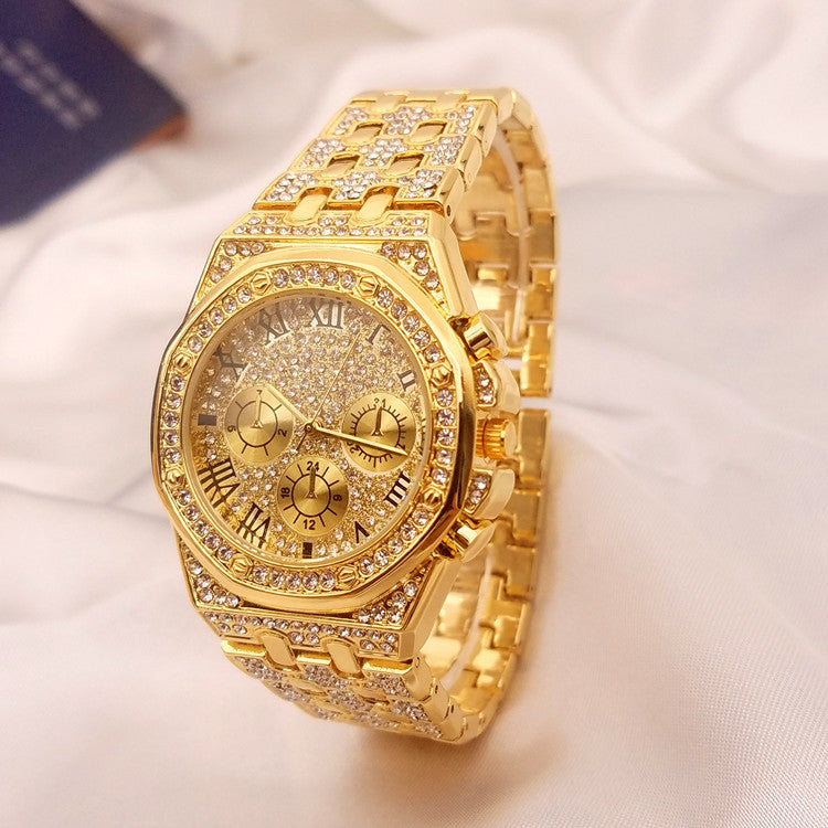 Unisex Three-Eye Diamond Gypsophila Quartz Watch