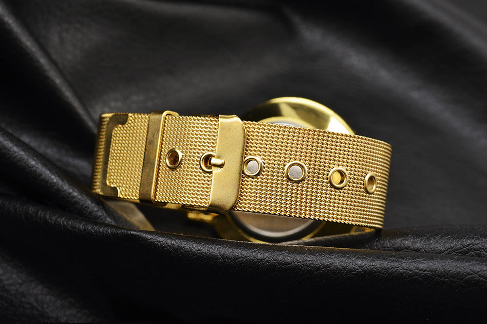 Unisex Golden Circular Fashion Quartz Watch
