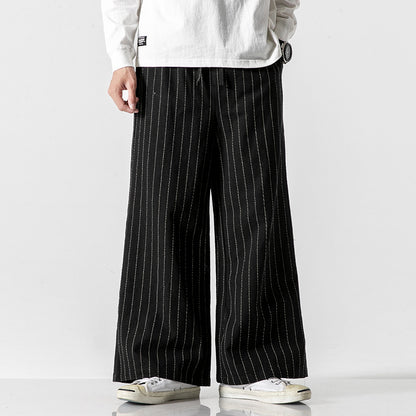 Aegean Striped Straight-Leg Casual Cotton Linen Pants