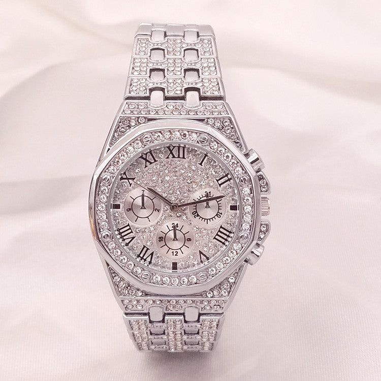 Unisex Three-Eye Diamond Gypsophila Quartz Watch