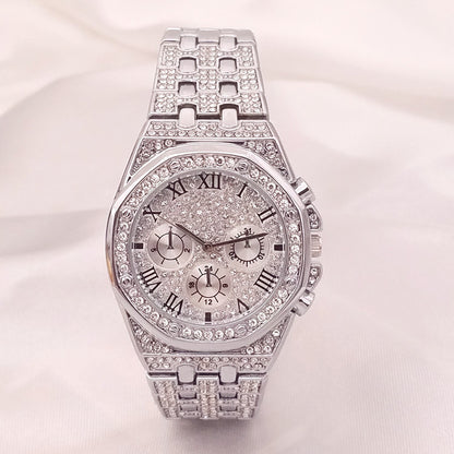 Unisex Three-Eye Diamond Gypsophila Quartz Watch