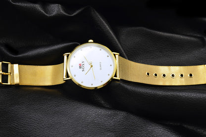 Unisex Golden Circular Fashion Quartz Watch