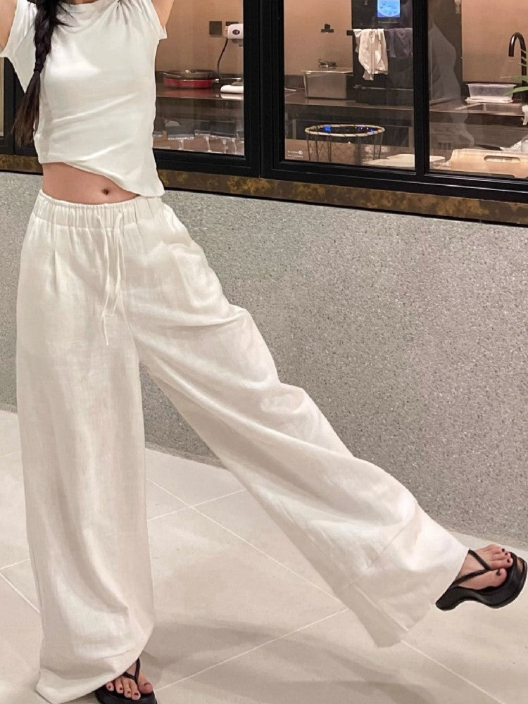 Aegean High-Waist Summer Linen Walking Pants