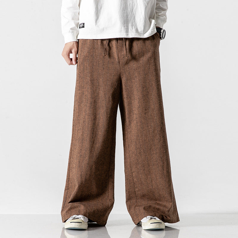 Aegean Striped Straight-Leg Casual Cotton Linen Pants