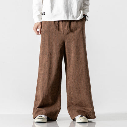 Aegean Striped Straight-Leg Casual Cotton Linen Pants