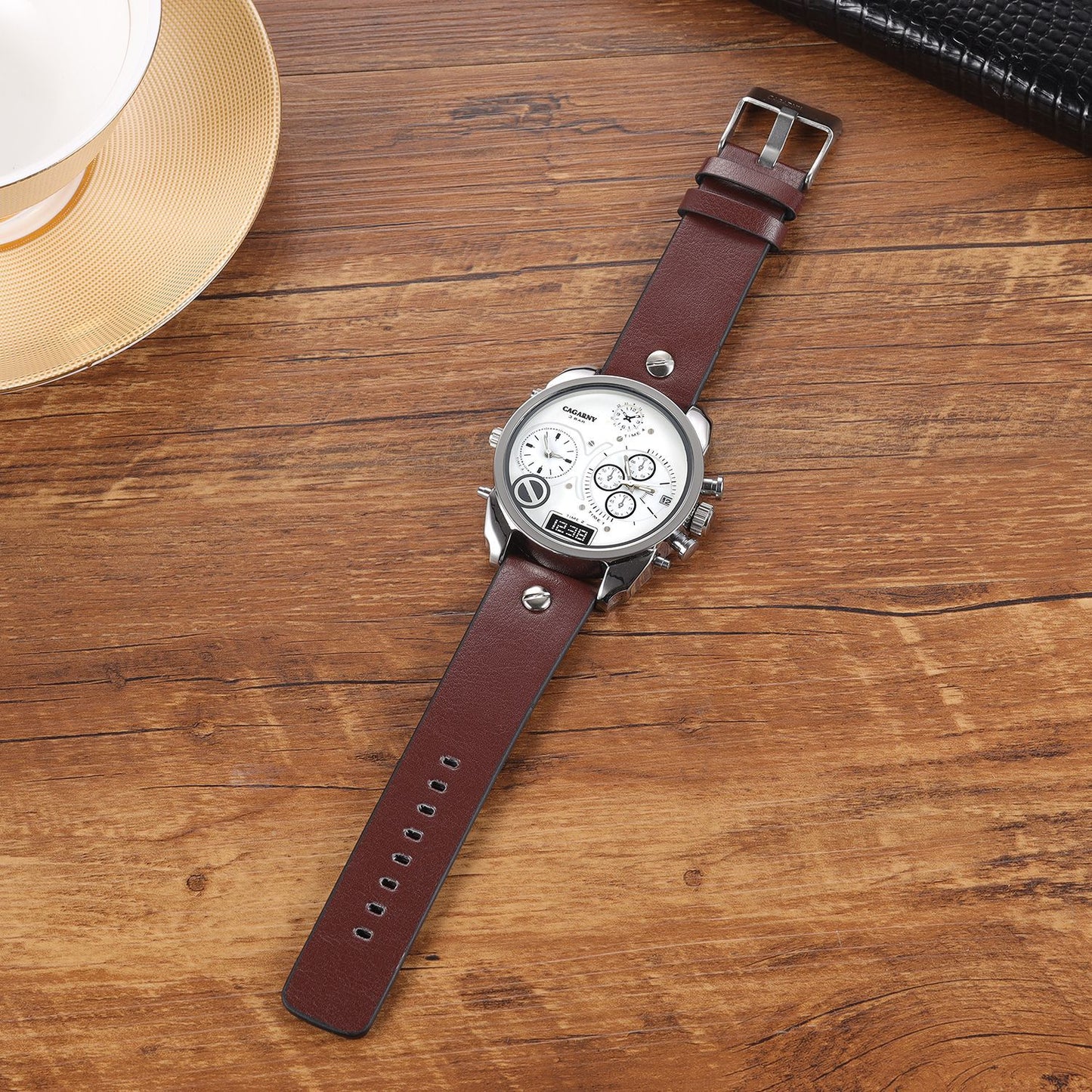 Men's Dual Horizon PU Leather Timepiece