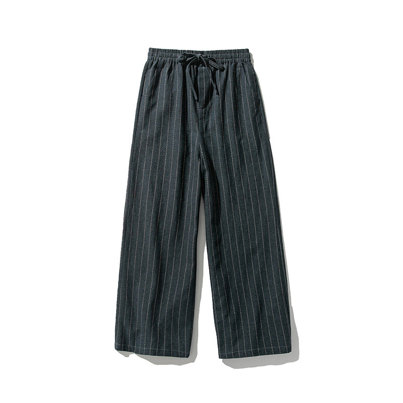 Aegean Striped Straight-Leg Casual Cotton Linen Pants