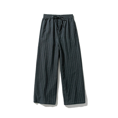 Aegean Striped Straight-Leg Casual Cotton Linen Pants