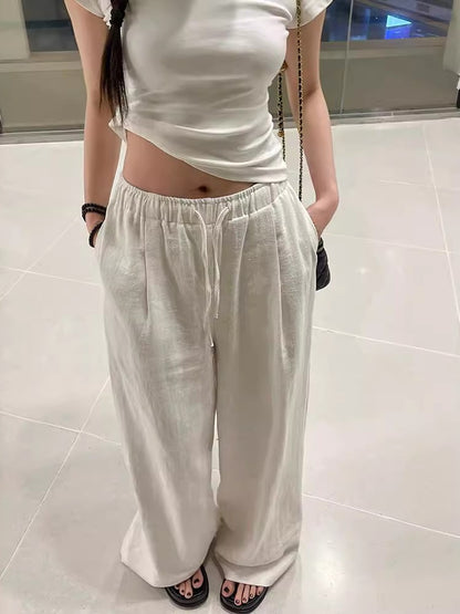 Aegean High-Waist Summer Linen Walking Pants