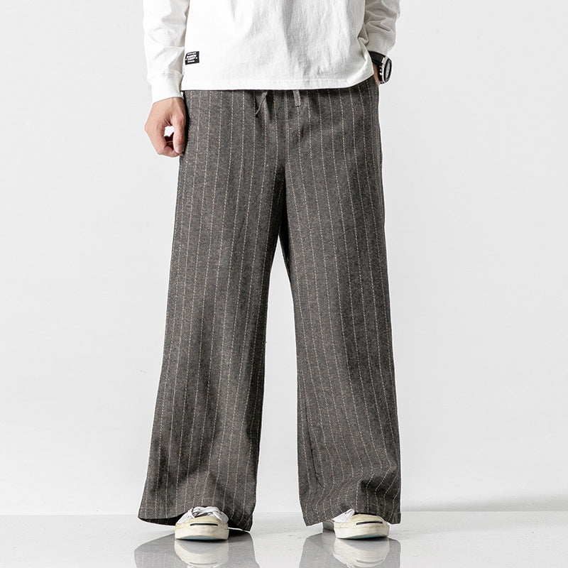 Aegean Striped Straight-Leg Casual Cotton Linen Pants