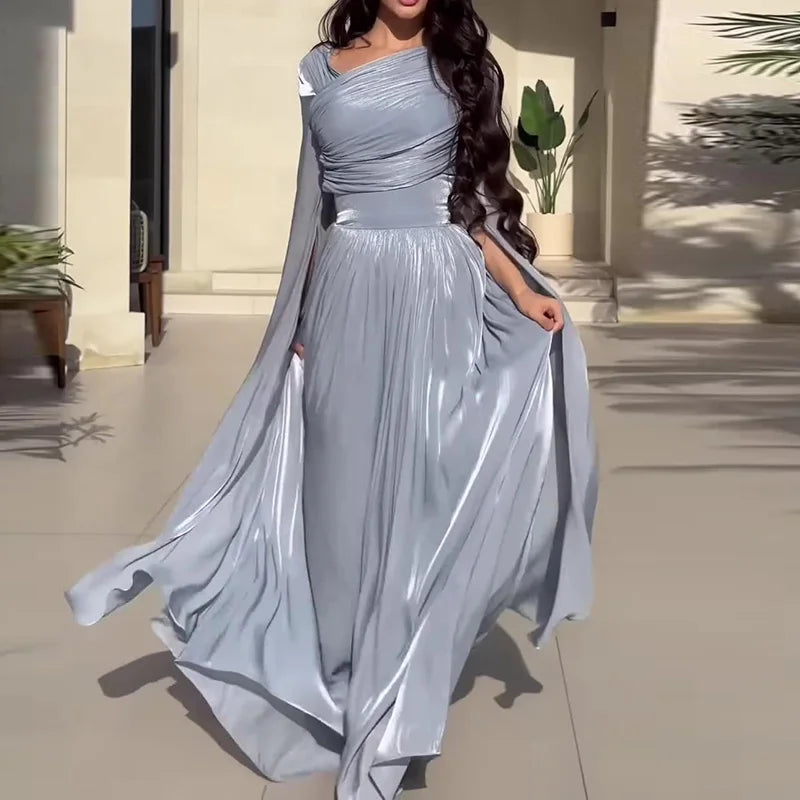 Lipswag Architectural Slant-Shoulder Draped Gown