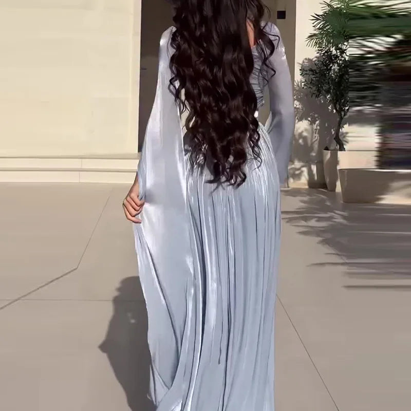 Lipswag Architectural Slant-Shoulder Draped Gown