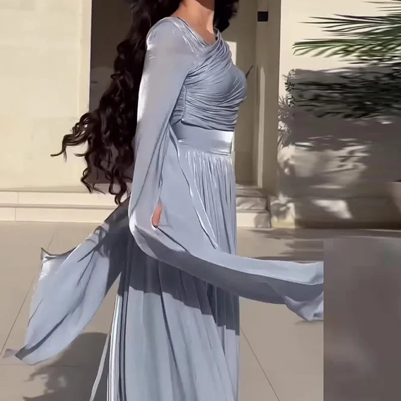 Lipswag Architectural Slant-Shoulder Draped Gown