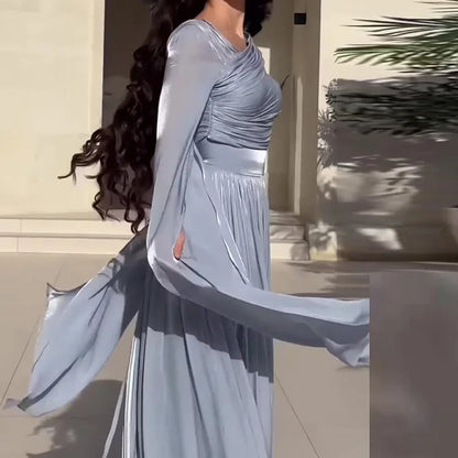 Lipswag Architectural Slant-Shoulder Draped Gown