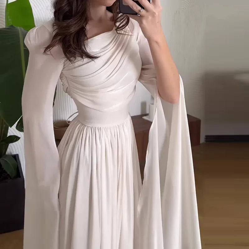 Lipswag Architectural Slant-Shoulder Draped Gown