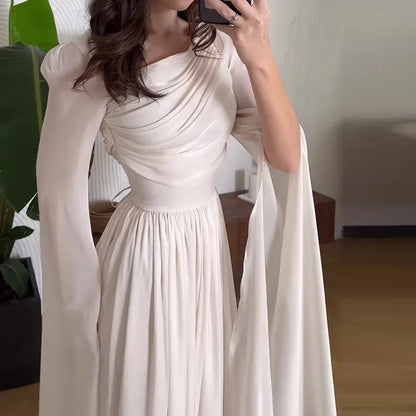 Lipswag Architectural Slant-Shoulder Draped Gown