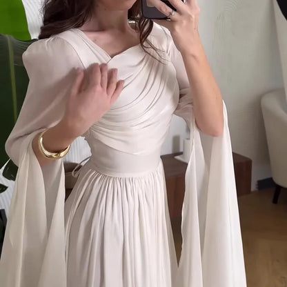 Lipswag Architectural Slant-Shoulder Draped Gown
