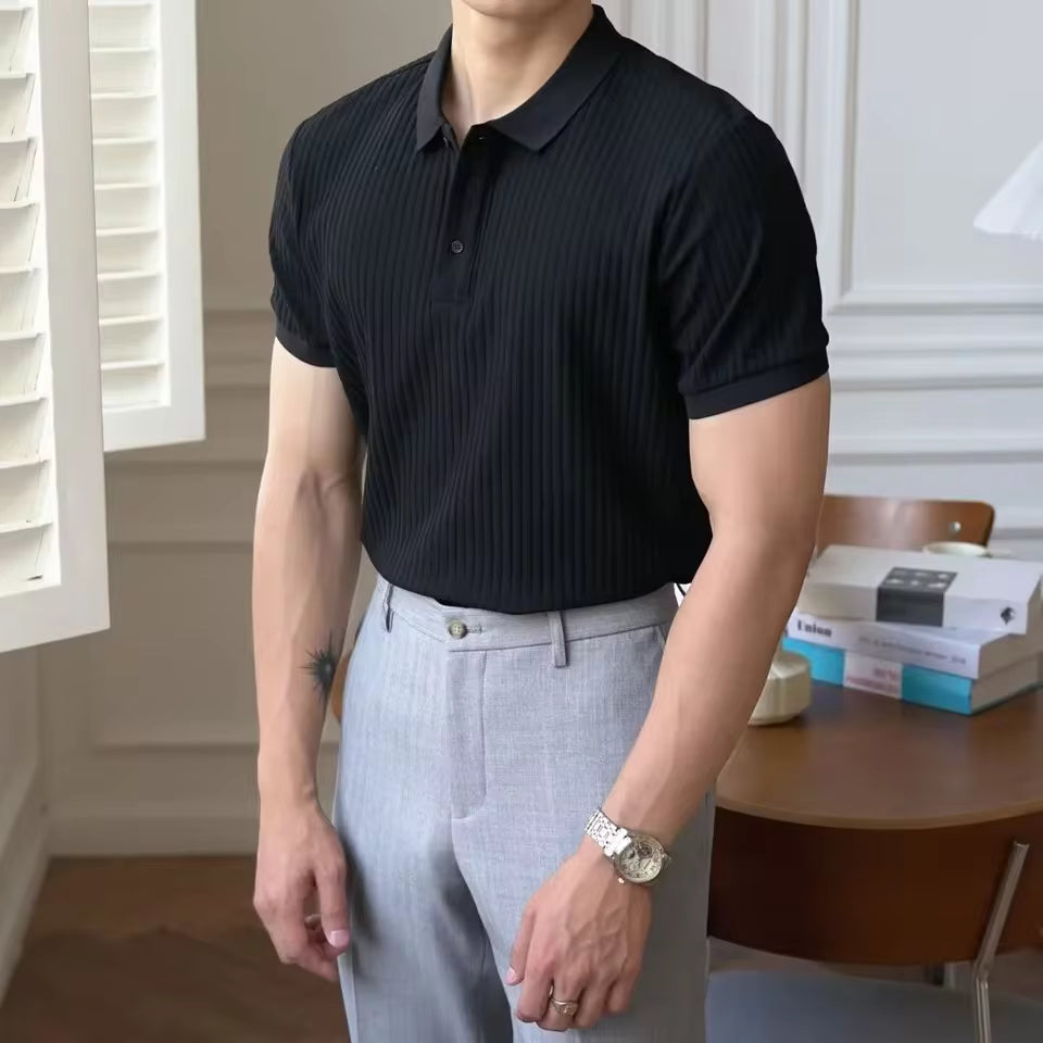 Black Balerion luxury polo shirt for men, knitted breathable lapel shirt for summer wear