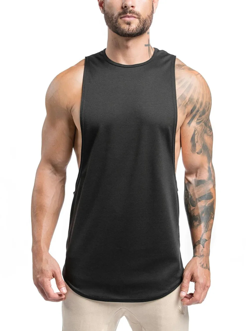 Front view of plus size round neck cotton blend tank top