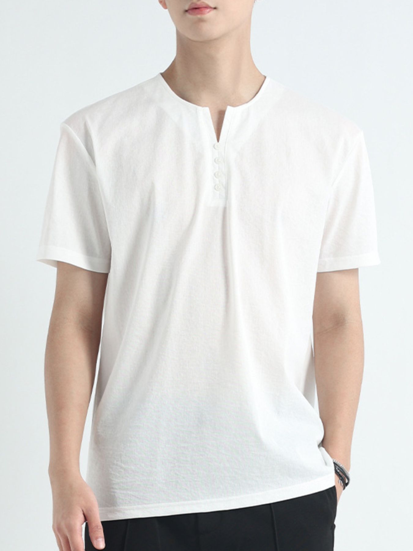 Close-up of fabric texture on short sleeve T-shirt