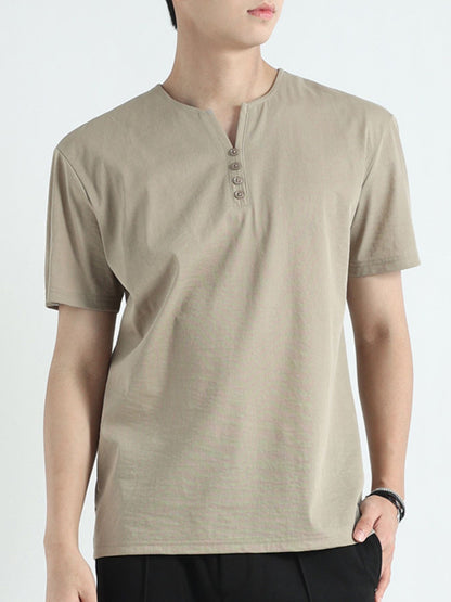 Model wearing everyday cotton blend short sleeve T-shirt styled casually