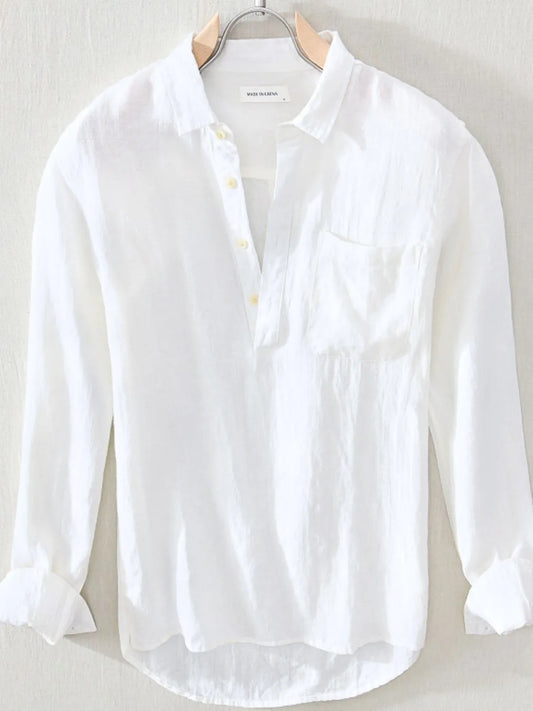 Front view of button detail long sleeve blouse