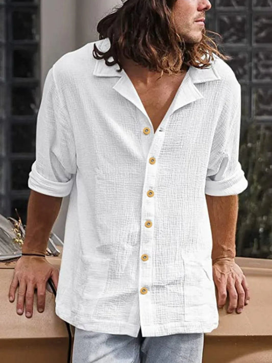 Front view of classic button-up long sleeve shirt