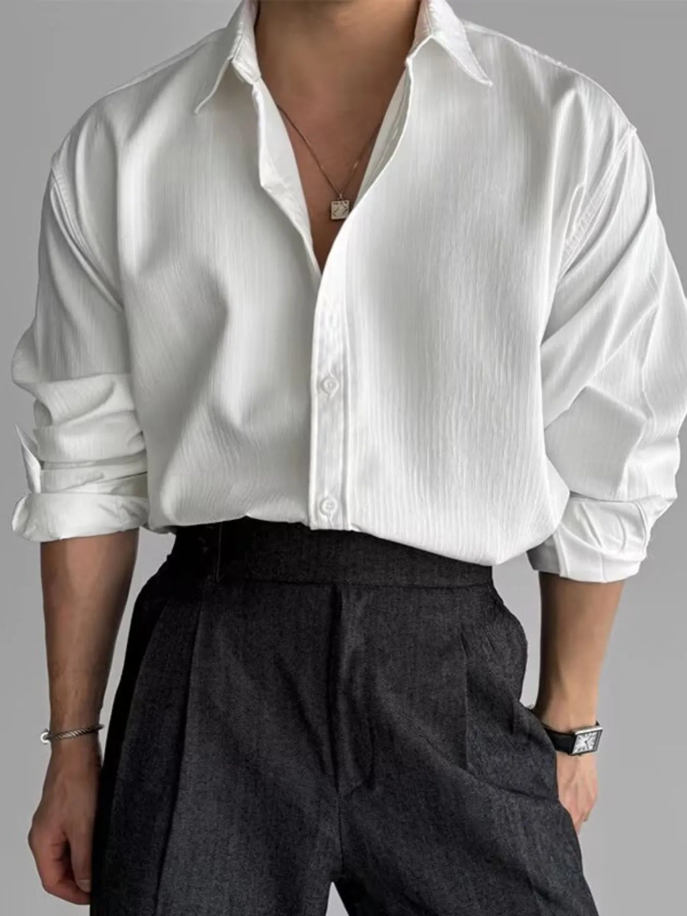 Back view of long sleeve button-up shirt