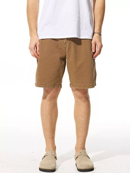 Front view of classic pocketed cotton blend casual shorts