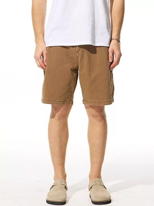 Front view of classic pocketed cotton blend casual shorts