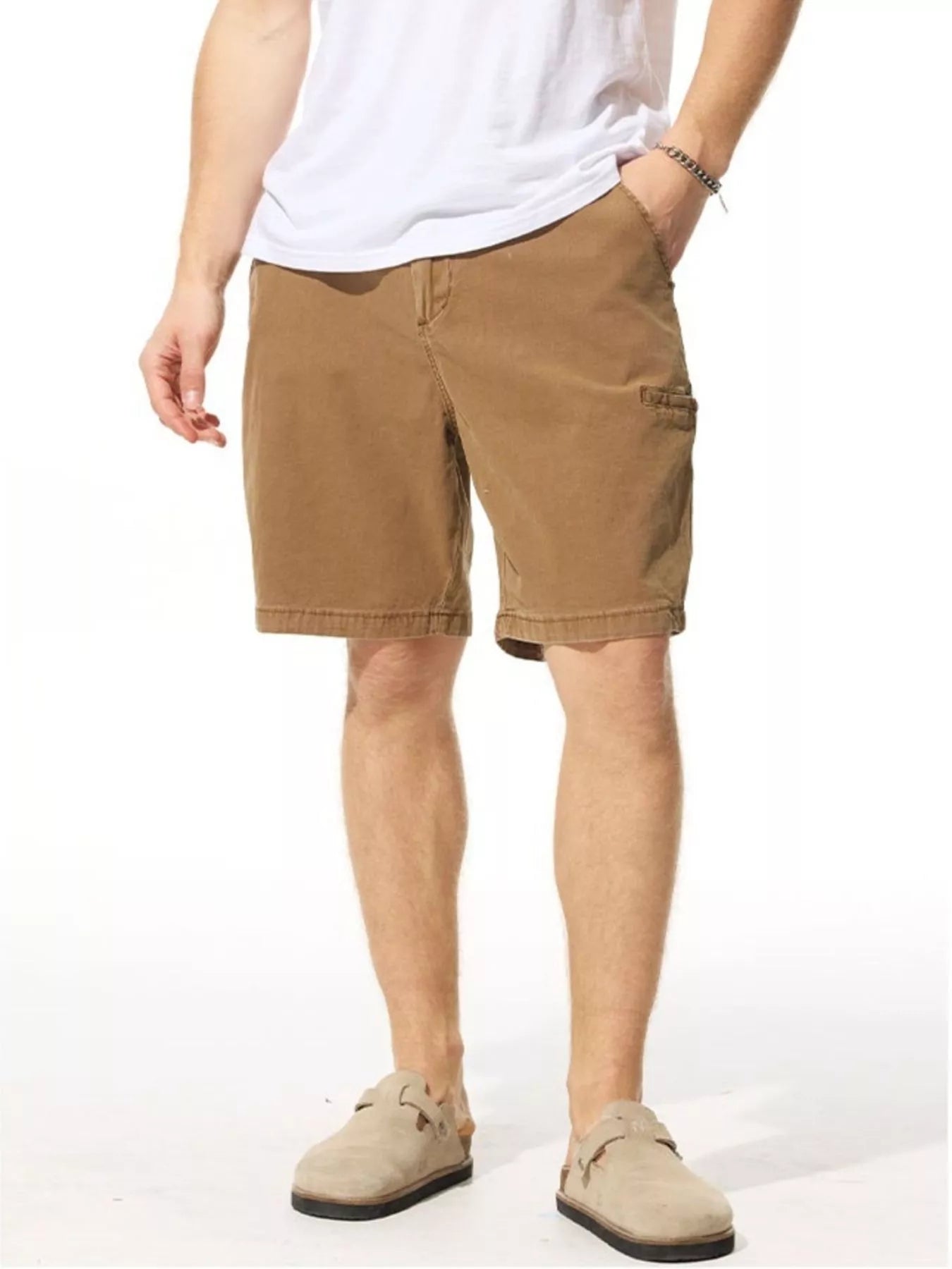Model wearing classic casual shorts styled for everyday wear