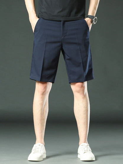 Close-up of pocket detail on cotton blend shorts
