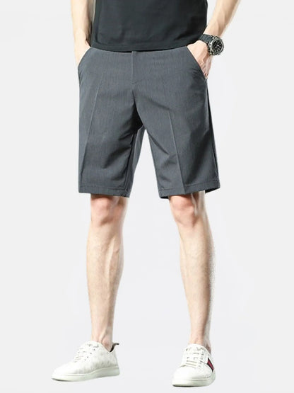Front view of comfort fit pocketed cotton blend shorts