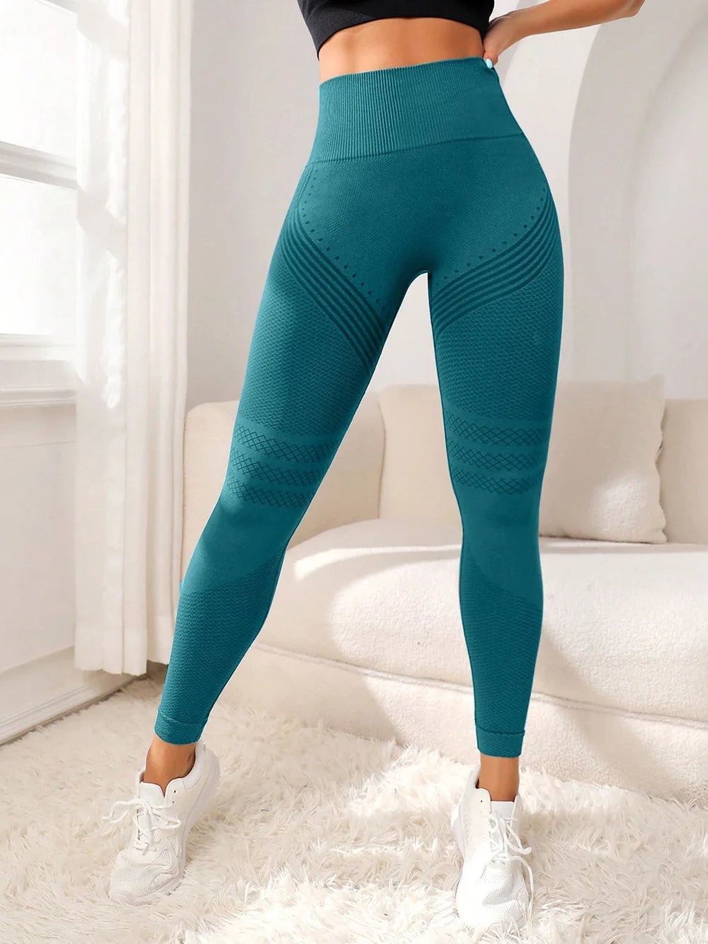 ContourFit high-rise sculpting leggings in green, seamless butt-lifting yoga and gym leggings for women