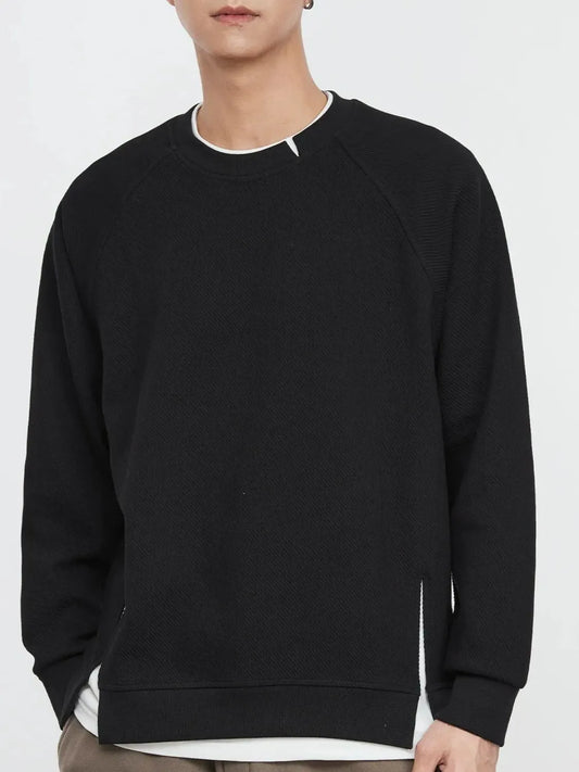 Front view of contrast crew neck sweatshirt