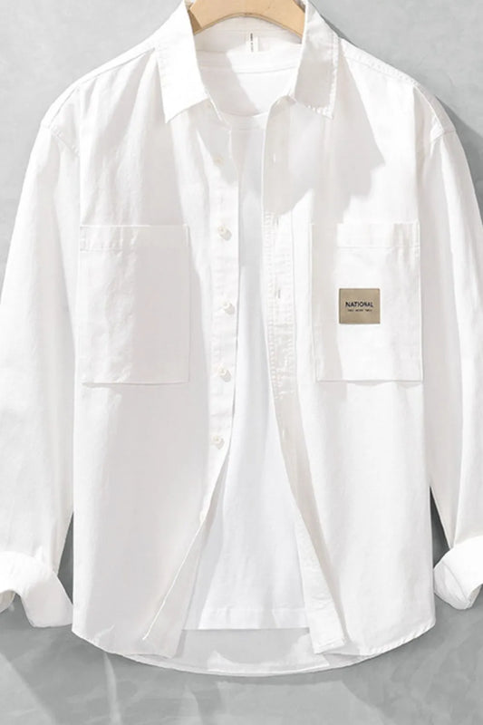 Front view of everyday cotton blend button-up long sleeve shirt