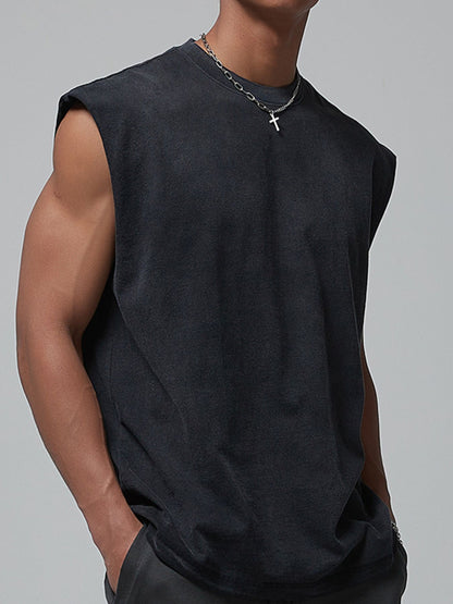 Classic round neck cotton tank front view