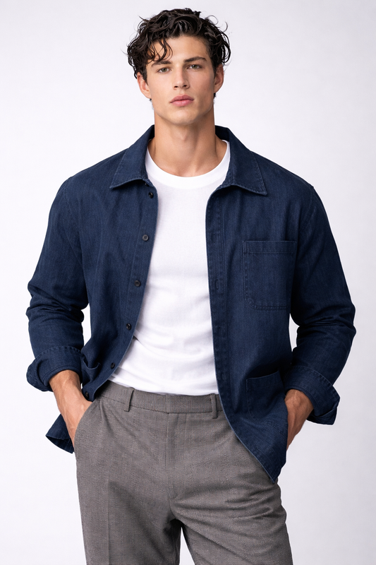Washed Linen-Blend Button-Up Shirt with Chest Pocket