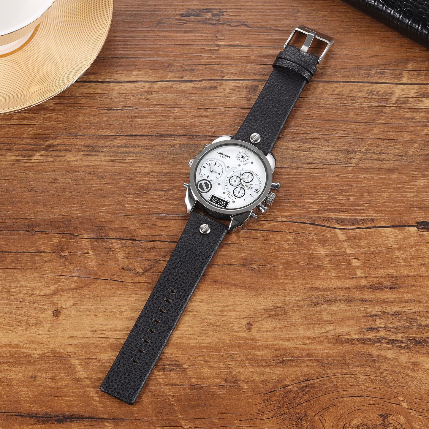 Men's Dual Horizon PU Leather Timepiece