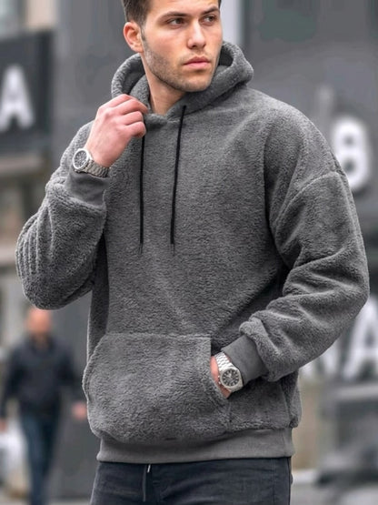 Back view of oversized fleece hoodie