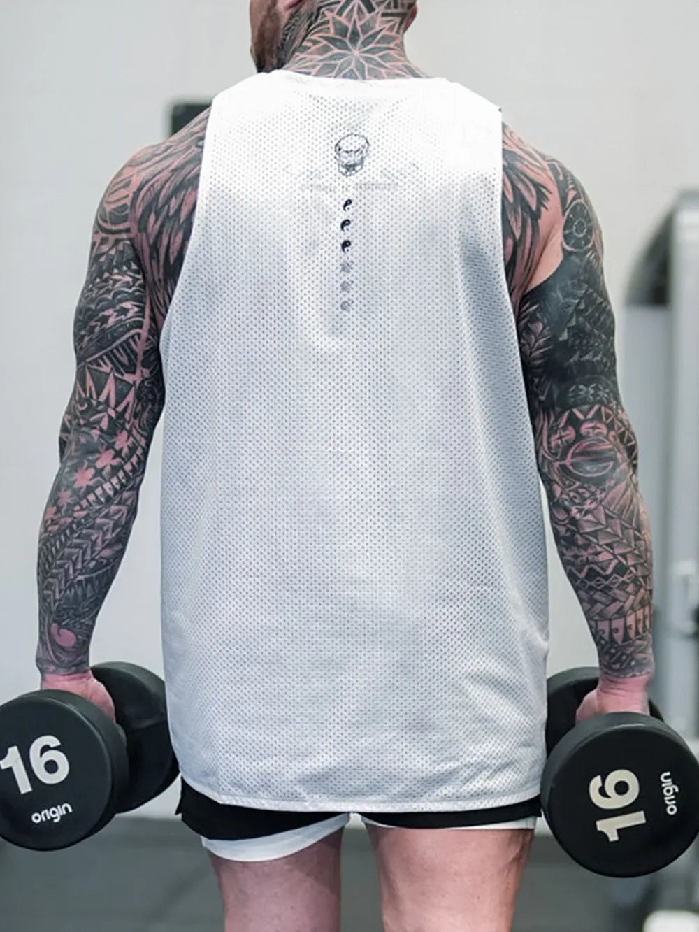 Close-up of graphic print detail on sleeveless tank