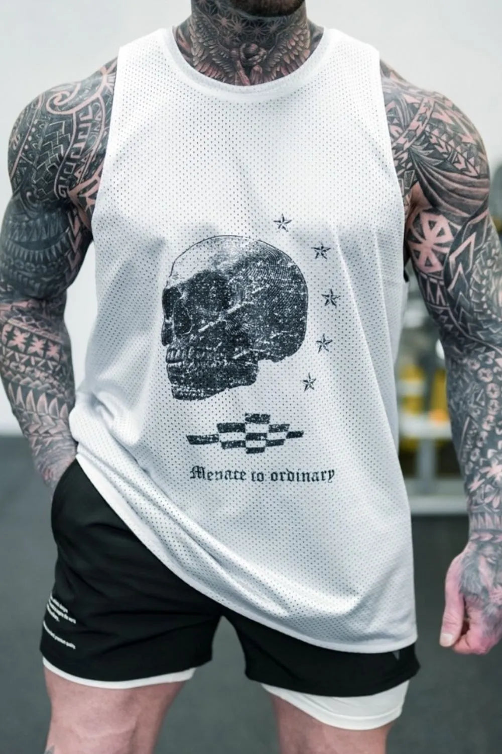 Front view of plus size graphic round neck sleeveless tank