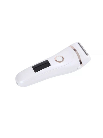 Woman using painless electric hair removal device
