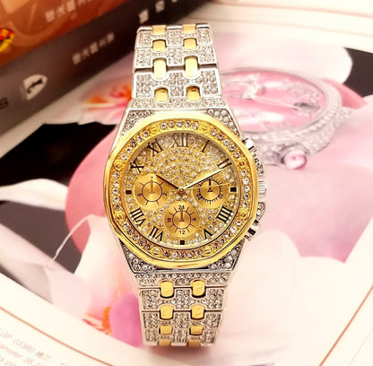 Close-up of the refined jewelry buckle and the architectural link construction of the alloy strap