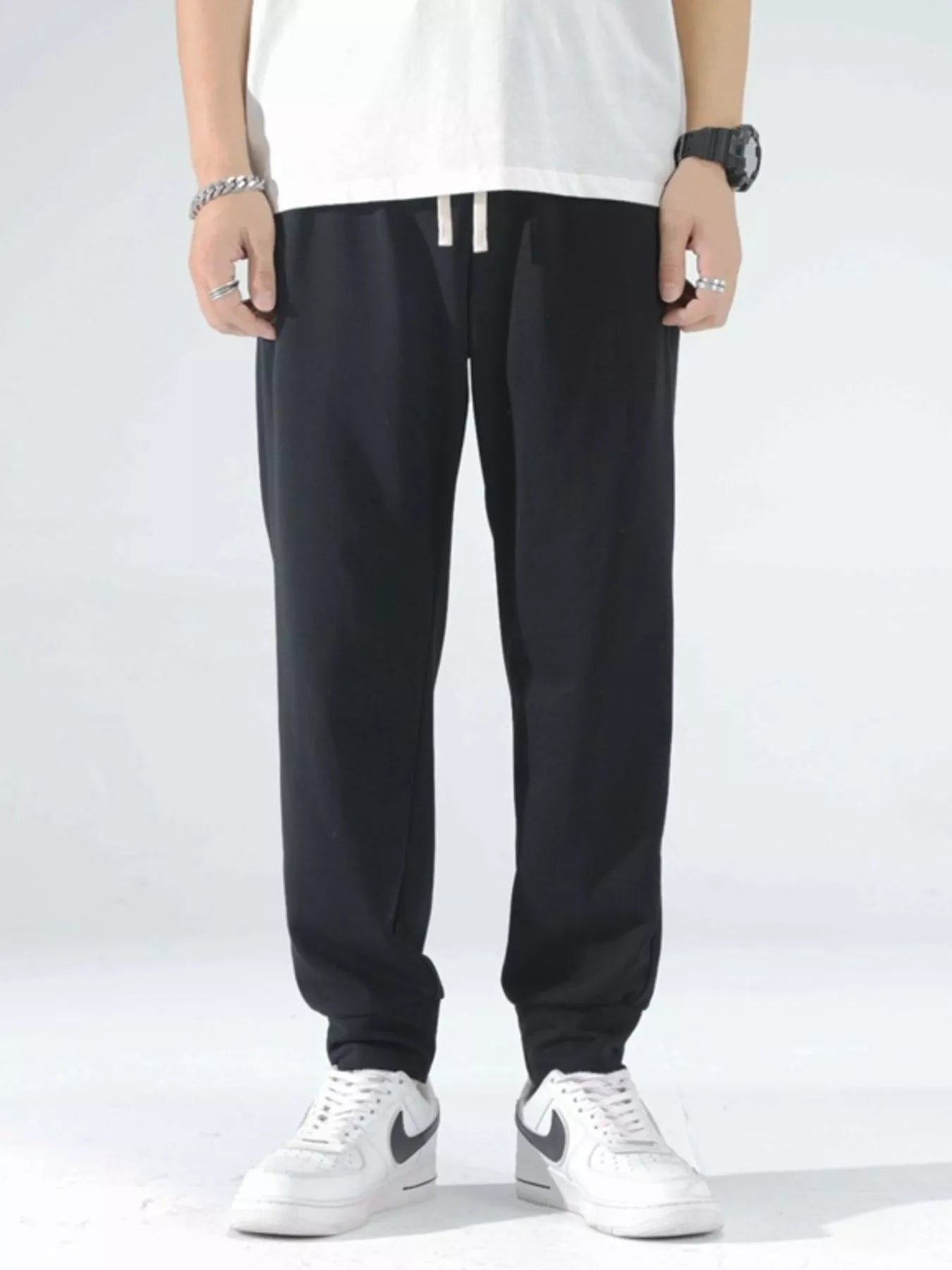 Front view of casual drawstring cotton blend jogger pants