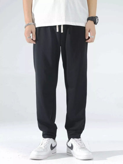 Front view of casual drawstring cotton blend jogger pants