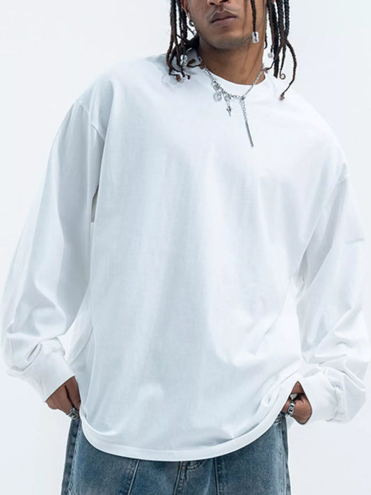 Front view of essential cotton long sleeve round neck T-shirt